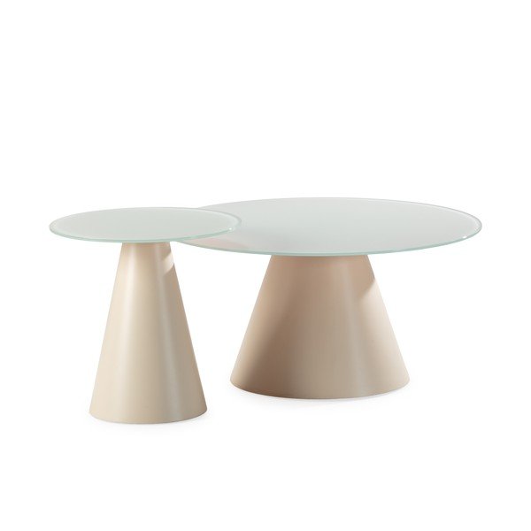 Кремави кръгли масички за кафе в комплект 2 бр. със стъклен плот ø 80 cm Vida – MOME-image-4