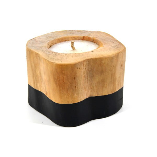 Středně velká svíčka z teakového dřeva s černým detailem Moycor Masella