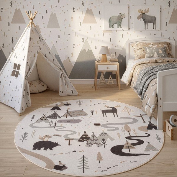 Кремав детски килим подходящ за пране ø120 cm Coco 1135 – Ayyildiz Carpets-image-1