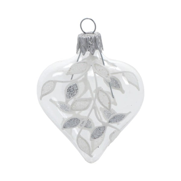 Комплект от 4 стъклени коледни орнамента в бяло и сребристо Сърце - Ego Dekor