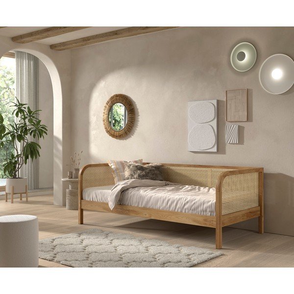 Единично легло от масивен дъб с включена подматрачна рамка в естествен цвят 90x200 cm Olive Captain Rotan – Vipack-image-1