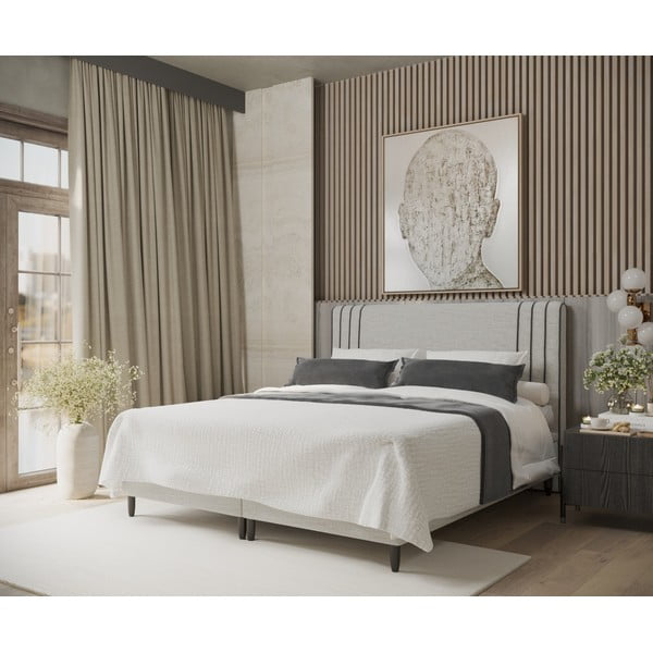 Светлосиво тапицирано двойно легло с място за съхранение 140x200 cm Musca – Maison de Rêve-image-1