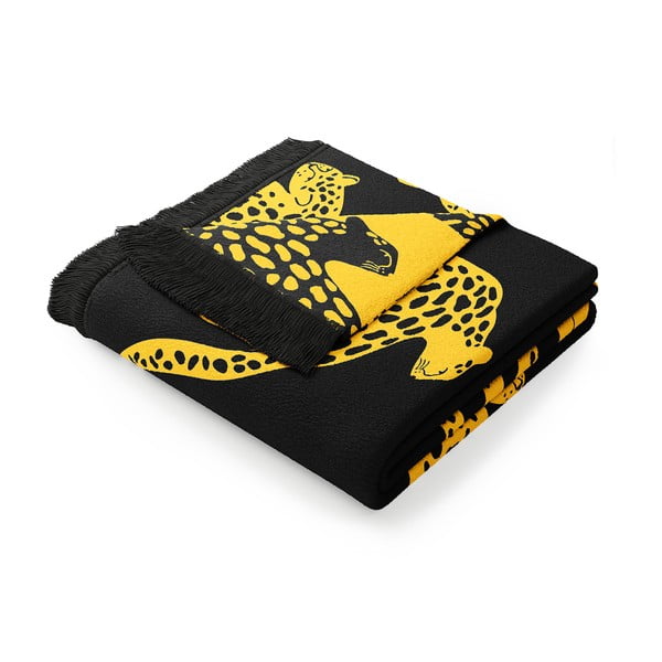 Жълто и черно одеяло със смес от памук , 150 x 200 cm Cheetah - AmeliaHome