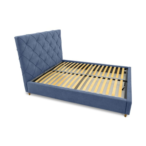 Синьо тапицирано  двойно легло с място за съхранение с включена подматрачна рамка 160x200 cm Bee – Scandic-image-4