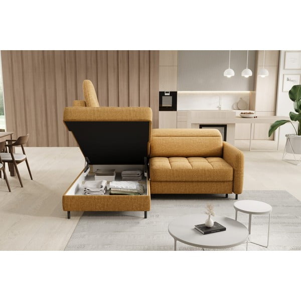 Жълт кадифен разтегателен ъглов диван с място за съхранение (ляв ъгъл L форма) Barea – ELTAP-image-4