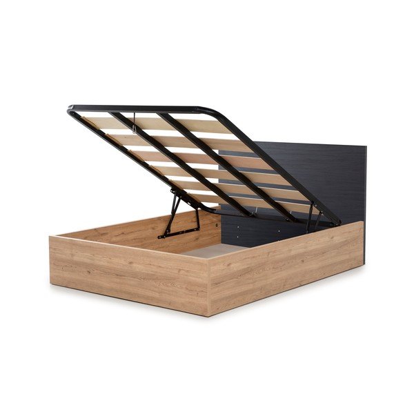 Сиво двойно легло с място за съхранение и решетка 160x200 cm Kronos - Marckeric-image-4