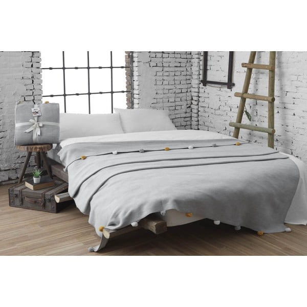 Сиво покривало за легло от флийс 150x200 cm Pom Pom – Mijolnir-image-1