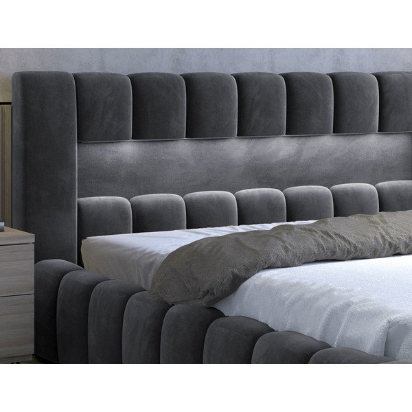 Сиво тапицирано двойно легло с място за съхранение и включена подматрачна рамка 160x200 cm Lamica – ELTAP-image-4