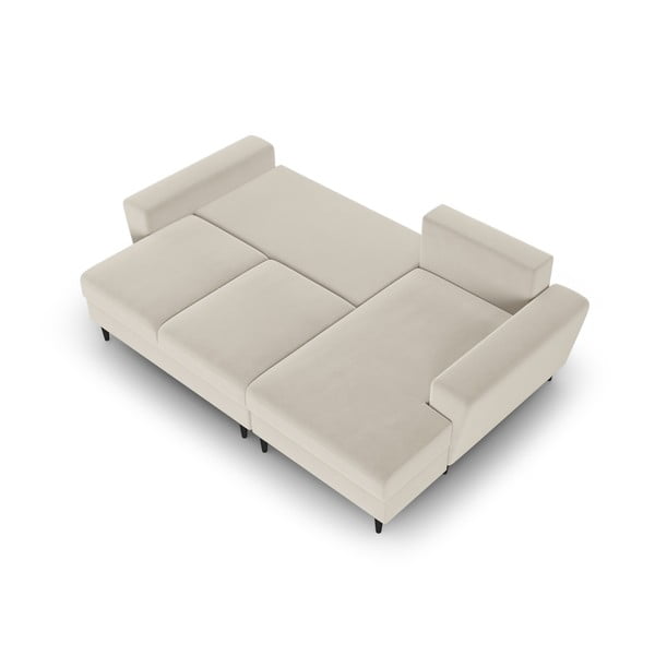 Бежов кадифен разтегателен ъглов диван с място за съхранение (десен ъгъл) Kyoto – Cosmopolitan Design-image-2