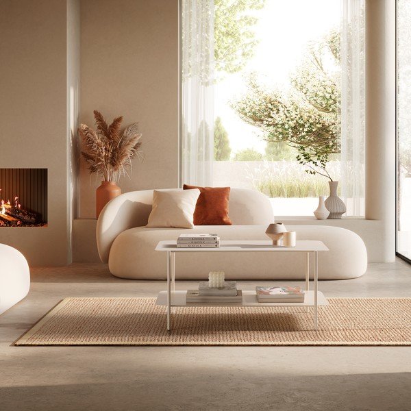 Кремава метална масичка за кафе 58x90 cm Beatrix – MOME-image-1