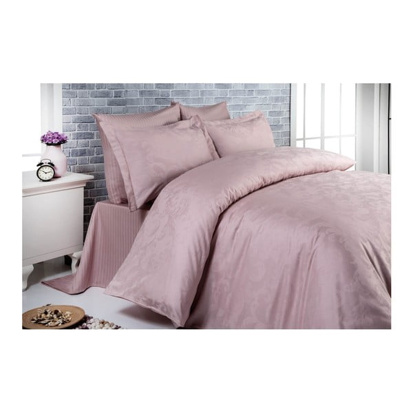 Розово памучно сатенено спално бельо с чаршаф за двойно легло Yaprak, 200 x 220 cm - Unknown