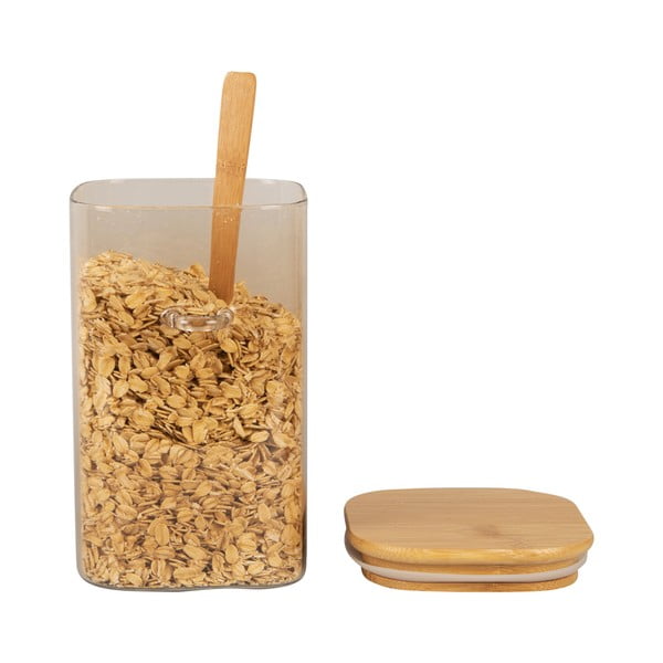 Кафяв стъклен буркан с дървен капак и лъжица Кутия, височина 16 cm - PT LIVING-image-2