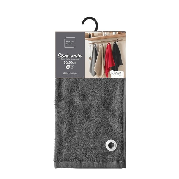 Антрацитна памучна кърпа от тери 50x50 cm Cuistot – douceur d'intérieur-image-3