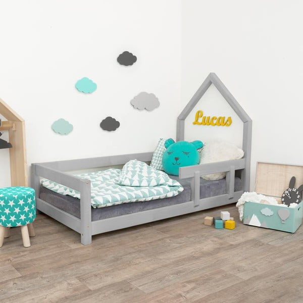 Сиво детско легло с дясна страна Poppi, 90 x 180 cm - Benlemi