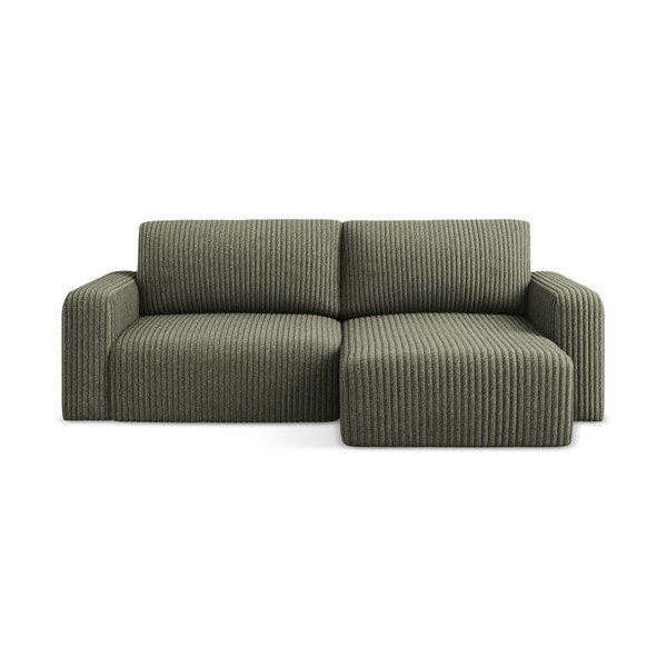 Зелен сгъваем/с място за съхранение ъглов диван от рипсено кадифе (десен ъгъл) Kona – Makamii