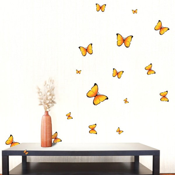 Комплект от 18 стикера за стена Жълти пеперуди Стикер - Ambiance