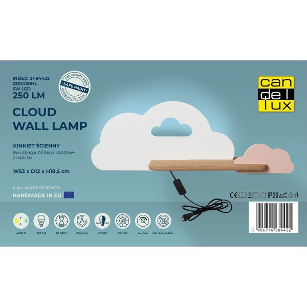 Детско осветително тяло в бяло и розово Cloud - Candellux Lighting-image-3