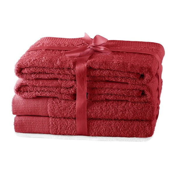 Червени памучни хавлии и кърпи за баня в комплект от 6 бр. от тери Amari – Restilo