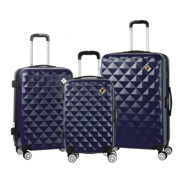 Sada 3 tmavě modrých cestovních kufrů na kolečkách Pierre Cardin