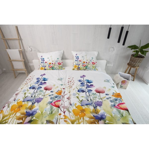 Единично  спално бельо от памучен сатен 140x200 cm Watercolour Flowers – Butter Kings-image-1