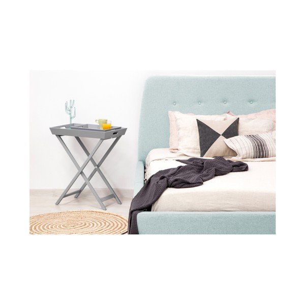 Тюркоазено двойно легло с дървени крака Mae, 140 x 200 cm - Vivonita-image-3