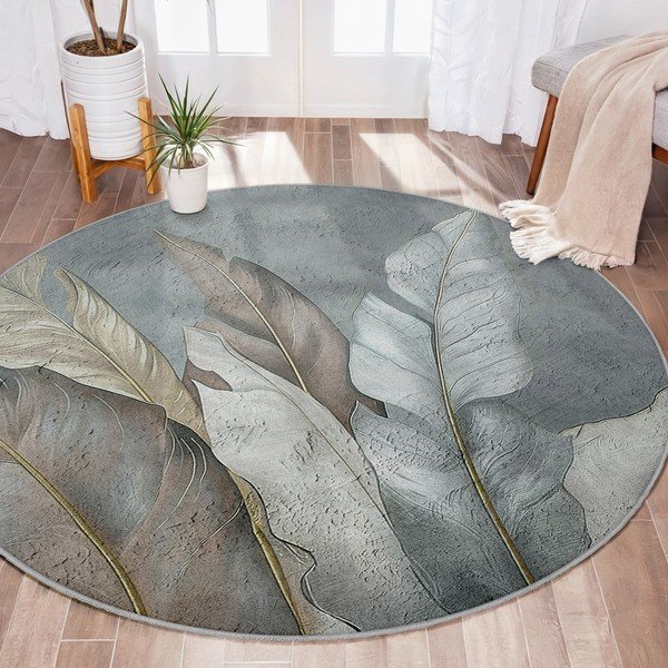 Зелено-сив кръгъл килим подходящ за пране ø 150 cm Dusty Leaves – Mila Home-image-4