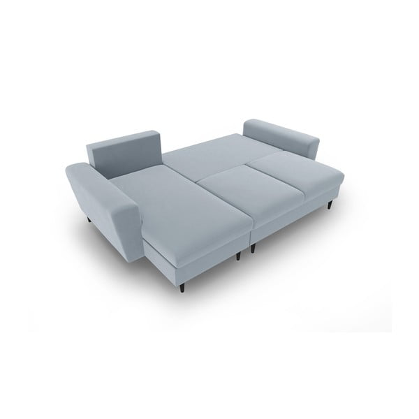 Светлосин кадифен разтегателен ъглов диван с място за съхранение Kyoto – Cosmopolitan Design-image-2