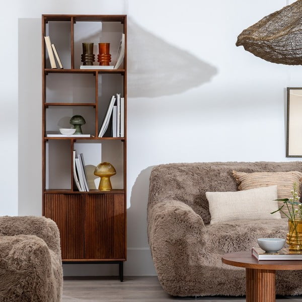 Кафява библиотека от масивно манго 60x190x30 cm Sagara – Ixia-image-1