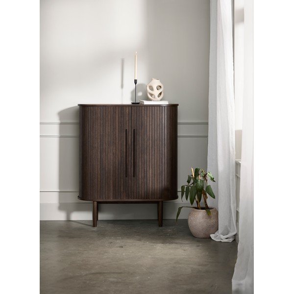 Шкафче от декор от дъб  с плъзгащи се врати в тъмно естествен цвят 100x118x40 cm Meta – Unique Furniture-image-1