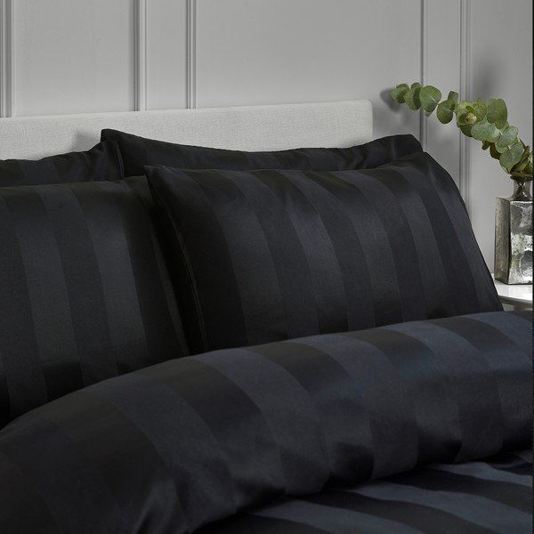 Черно двойно  3 части сатенено спално бельо 200x200 cm So Soft Satin Stripe – Catherine Lansfield-image-2