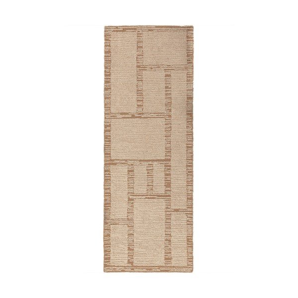 Ръчно изработена вълнена пътека в естествен цвят 80x230 cm Harris Modula Wool – Flair Rugs