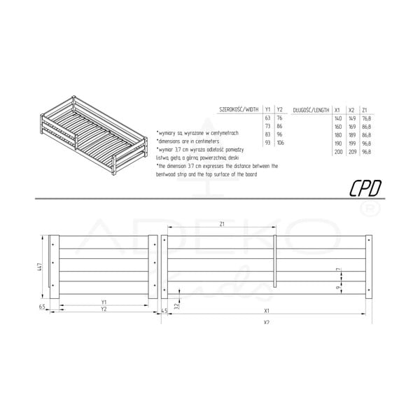 Детско легло от масивен бор в естествен цвят 80x180 cm Mila CPD – Adeko-image-3
