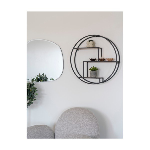 Черен/естествен на няколко нива стенен рафт от масивна Пауловния 62 cm Rotterdam – House Nordic-image-1