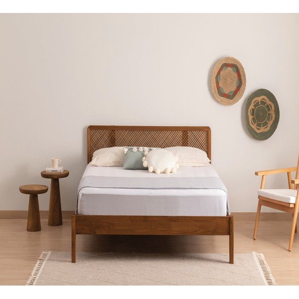 Единично легло от масивен смърч с включена подматрачна рамка в естествен и тъмнокафяв цвят 90x200 cm Izabelya – Kalune Design-image-2