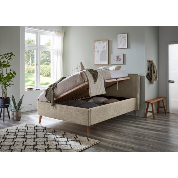 Бежово двойно легло 140x200 cm тапицирано с място за съхранение с включена подматрачна рамка Riva – Meise Möbel-image-3