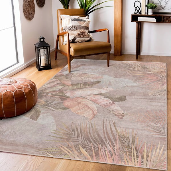 Бежова пътека подходяща за пране 80x200 cm Dusty Leaves – Mila Home-image-1