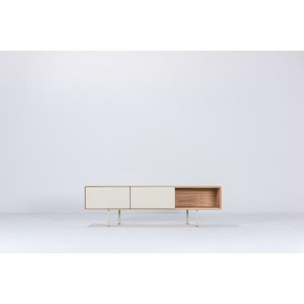 Бяла/естествена маса за телевизор от масивен дъб 160x48 cm Fina – Gazzda-image-3