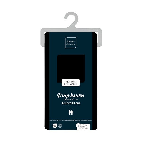 Черен еластичен памучен чаршаф 160x200 cm Lina – douceur d'intérieur-image-2