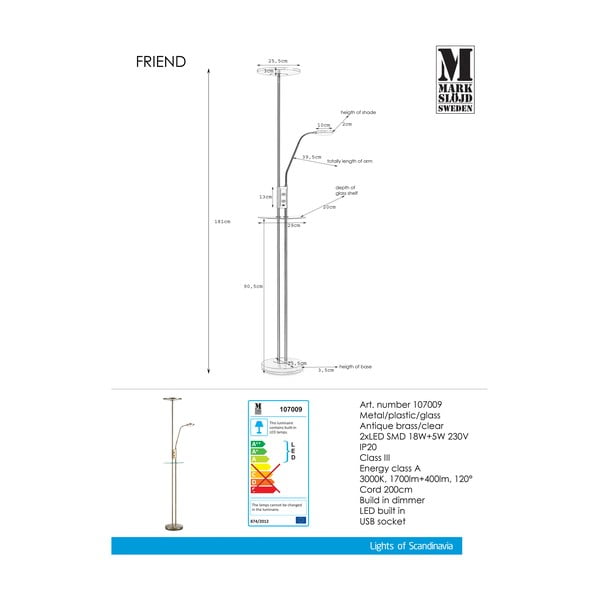 Свободностояща LED лампа в месинг Uplight Friend - Markslöjd-image-1