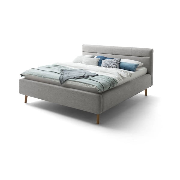 Сиво тапицирано двойно легло с място за съхранение с решетка 160x200 cm Lotte - Meise Möbel