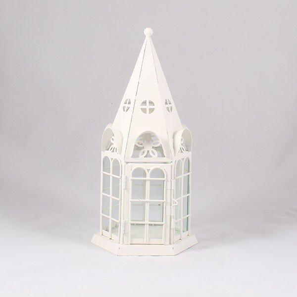 Plechový svícen se sklem Domeček, 14 cm