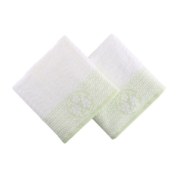 Sada 2 bílo-zelených ručníků z bavlny Armada, 90 x 50 cm