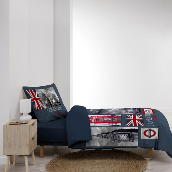 Тъмносиньо единично  памучно спално бельо 140x200 cm City London – douceur d'intérieur-image-4