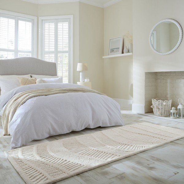 Бяла ръчно изработена пътека със смес от вълна 80x230 cm Sculptured Wave – Flair Rugs-image-1