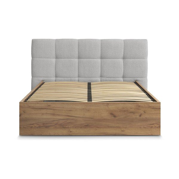 Сиво тапицирано двойно легло 160x200 cm тапицирано/ПДЧ с място за съхранение с включена подматрачна рамка Kumo – Bobochic Paris