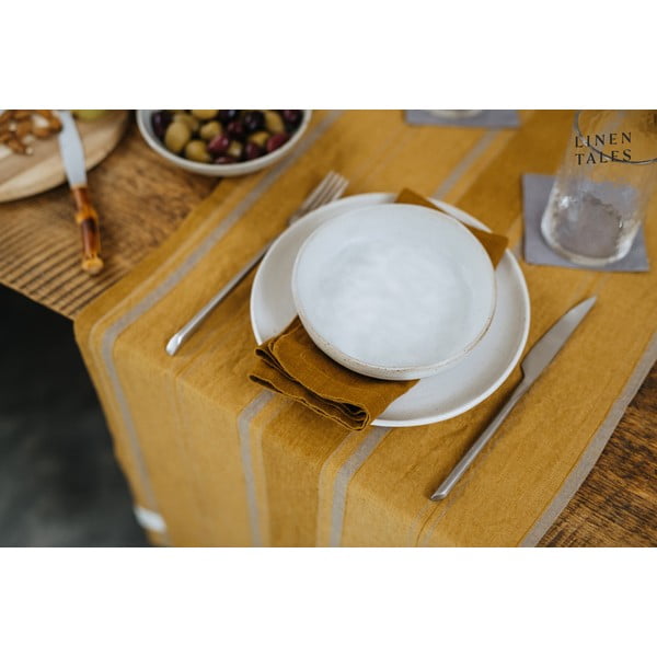 Ленена покривка 200x200 cm Amber Bronze Stripes – Linen Tales-image-3