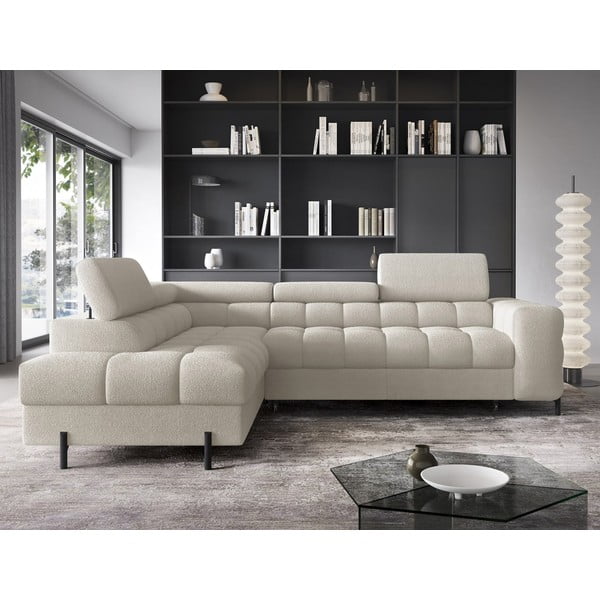 Кремав разтегателен ъглов диван с място за съхранение от букле (ляв ъгъл L форма) Ferucce – ELTAP-image-1