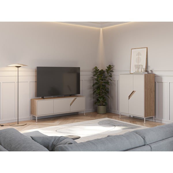 Кремавo-естествен скрин от декор от дъб  85x120x40 cm Lilou – Marckeric-image-1