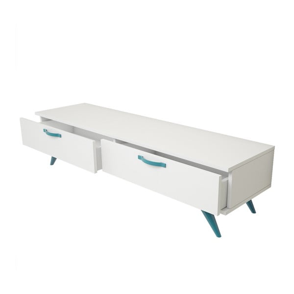 Bílý TV stolek s tyrkysovýma nohama Magenta Home Coulour Series, šířka 150 cm