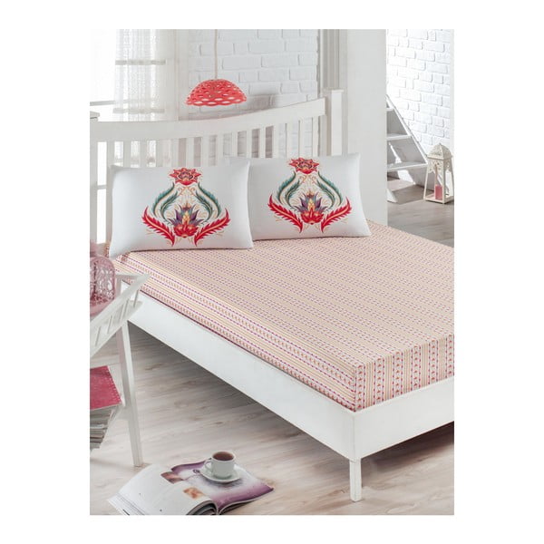 Комплект от бял ластичен чаршаф и 2 калъфки за възглавници за двойно легло Poppy, 160 x 200 cm - Mijolnir